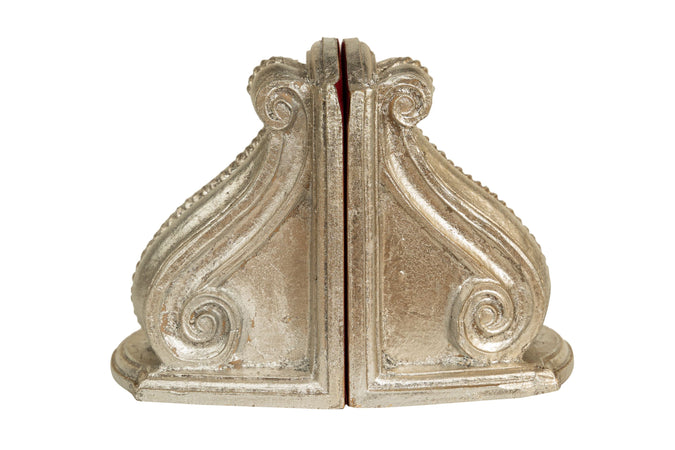 Biscottini Coppia fermalibri legno argento anticato 23x12x18 Made in Italy Biscottini