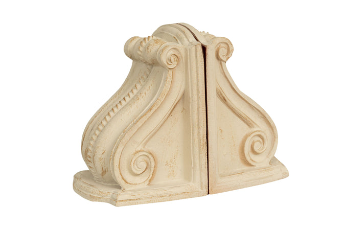 Biscottini Coppia Fermalibri Biscottini Legno Bianco Anticato Shabby Chic Artigianale