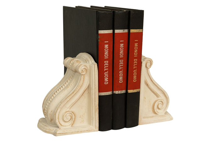 Biscottini Coppia Fermalibri Biscottini Legno Bianco Anticato Shabby Chic Artigianale