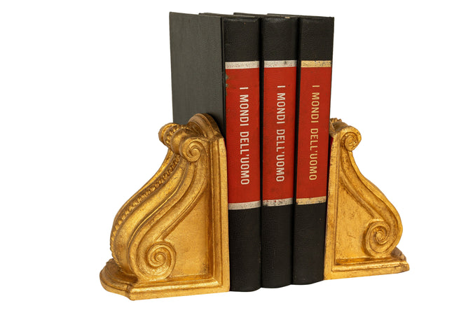 Biscottini Coppia fermalibri in legno finitura foglia oro anticato Made in Italy