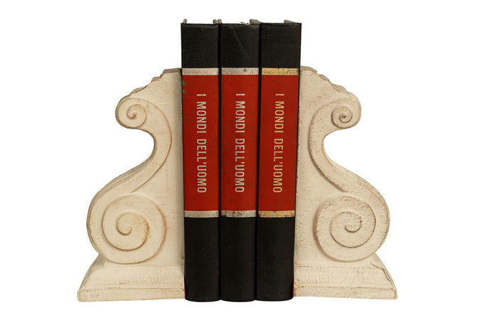 Biscottini Coppia Fermalibri Biscottini Legno Bianco Anticato 21x10x23 Arredamento Made