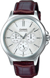 Orologio CAsio per uomo, MTP-V300L-7A, cinturino in pelle marrone, cronografo, movimento al quarzo, quadrante argento