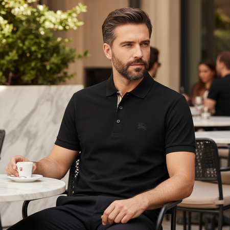 Burberry London Polo Uomo Maniche Corte 100% Cotone Maglia Da Uomo Con Colletto Classic