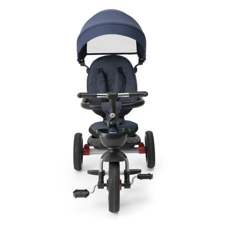 CHICCO Triciclo Evolutivo Bambini 4in1 segue la crescita del bambino - Telaio in Metallo - Ruote in Gomma EVA - Cintura a 4 Punti - Maniglione Telescopico e Cappottina Rimovibili - Passeggino con Seduta Reversibile - Cestino - colore BLU