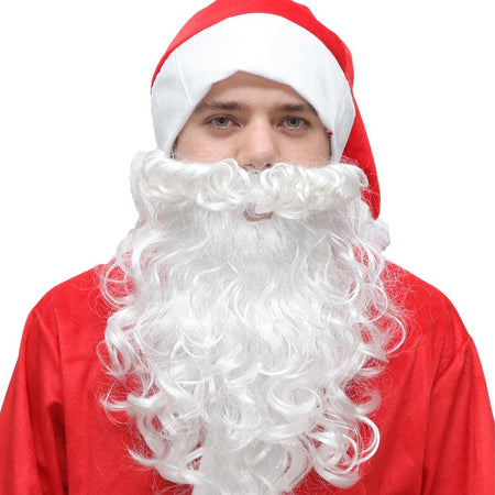 Cappello e Barba da Babbo Natale per Adulto in velluto rosso e bianco