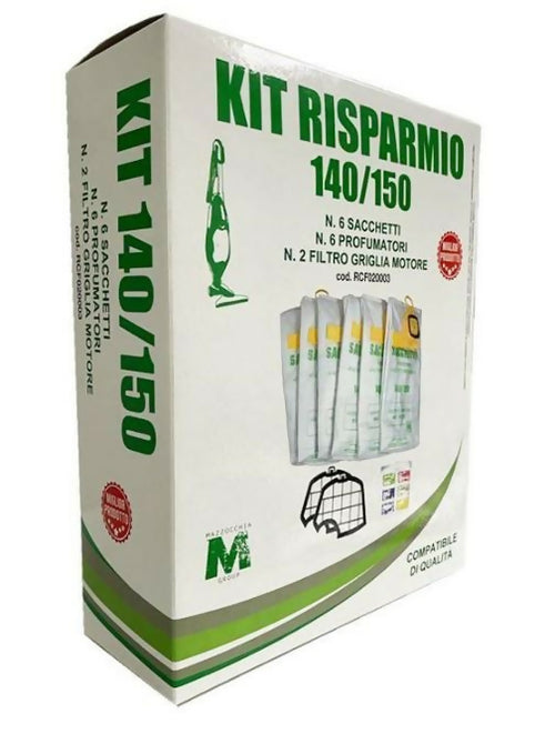 Kit risparmio 6 sacchetti 6 profumatori 2 filtri griglia motore compatibili per Vorwerk folletto VK140 VK150