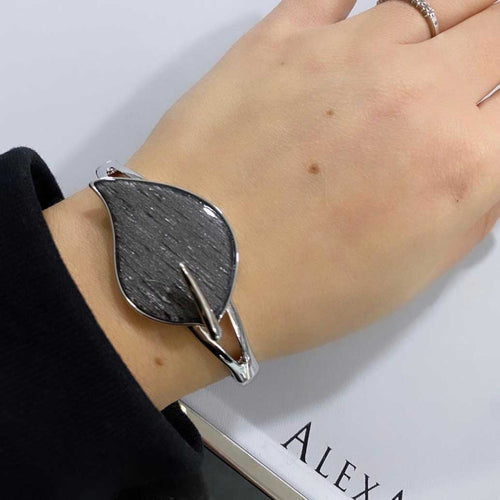 Bracciale Velvet Foglia Alexarte artigianale, con inserti in velluto e cristalli, ispirato alla natura, in confezione di lusso