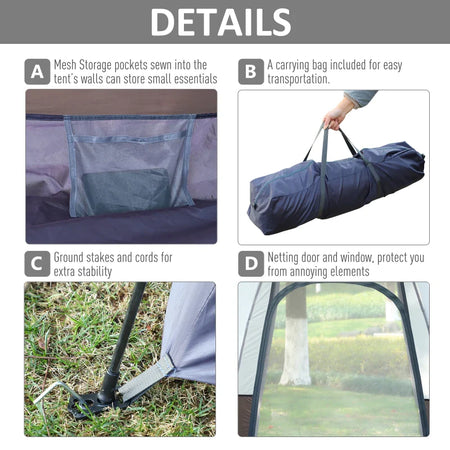 Tenda da Campeggio 2 Posti con Apertura Automatica e Accessori, in Acciaio e Tessuto Oxford, Grigia e Nera RG3A20-128RG3