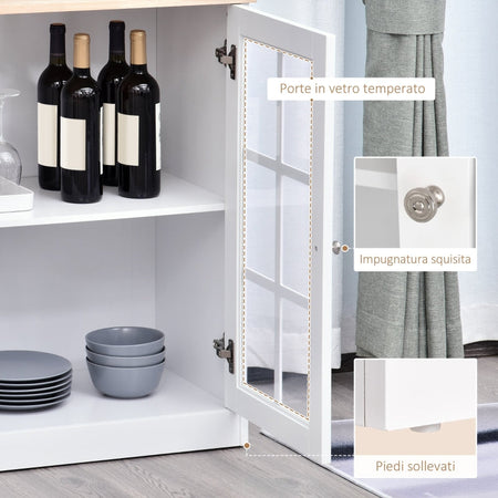 Credenza alta da cucina Moderna in Legno MDF Bianco con 2 Vetrinette 80 x 37 x 183 cm , mobile vetrina multiuso sala da pranzo soggiorno salotto ingresso ufficio studio F835-209A