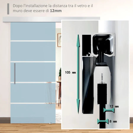 Porta Scorrevole Interna in Vetro Smerigliato e Satinato con Binario B2 e Maniglia per Bagno Cucina Studio Vetro 205x 102.5x 0,8cm QS2E7-0016QS2