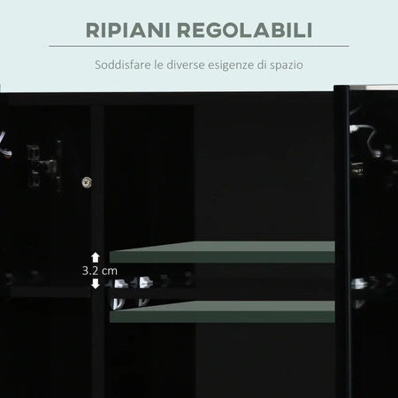 Armadietto con Specchio da Bagno a Parete in MDF con 3 Armadietti, 3 Ripiani e Luce LED, 90x15x65 cm, Nero WD6834-416BKWD6