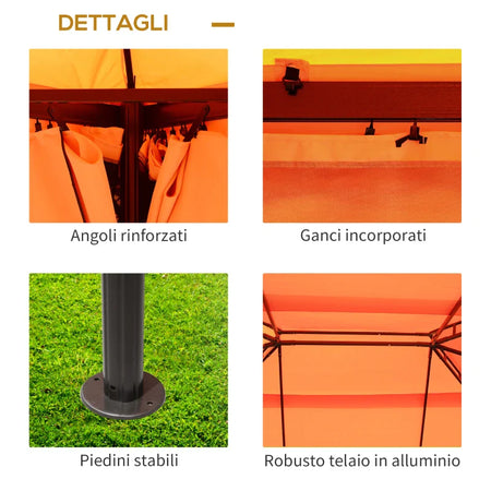 Gazebo da Giardino 4x3m con Doppio Tetto e Tende Laterali, Arancione 01-0870