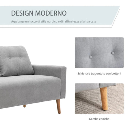 Divano 2 Posti Compatto Design Moderno Stile Nordico, Schienale Trapuntato, Colore Grigio RT2833-902GYMN2