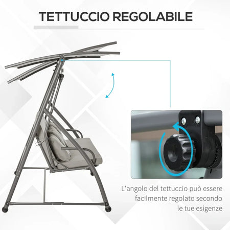 Dondolo da Esterni 2in1 per 3 Persone Convertibile in Letto con Tettuccio, 218x120x168cm, Cachi Chiaro 84A-062V01