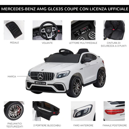 Macchina Elettrica per Bambini 3-5 Anni Mercedes con Cintura di Sicurezza e Telecomando, Bianco MN1370-074V90WTMN1