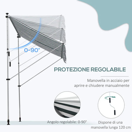 Tenda da Sole da Esterno 2x1.5m a Rullo con Manovella, Altezza e Angolazione Regolabile, Bianco e Verde ZA4840-182MX