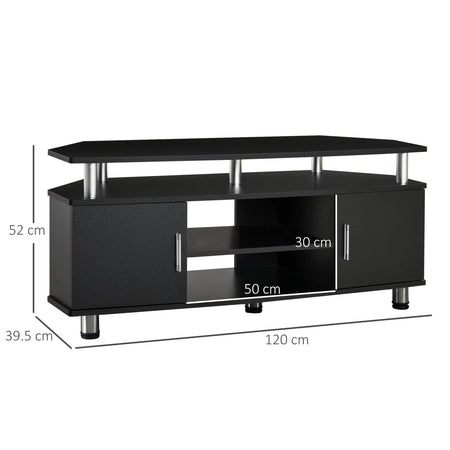 Mobile Porta TV Classico Soggiorno HOMCOM con 2 Ripiani, 2 Armadietti MDF Acciaio Inox Nero 120x39.5x52cm