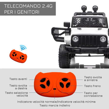 Macchina Elettrica per Bambini Jeep Fuoristrada con Telecomando e 2 Velocità, 100x65x72 cm, Bianco RF6370-142V91WTRF6