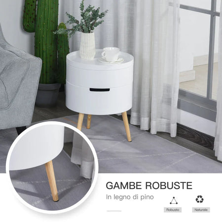 Tavolino da Caffè Vassoio Rimovibile in Legno Bianco VT9833-874VT9 , soggiorno salotto basso nero bianco marrone grgio design moderno sala moderno alto divano camera legno vetro rotondo