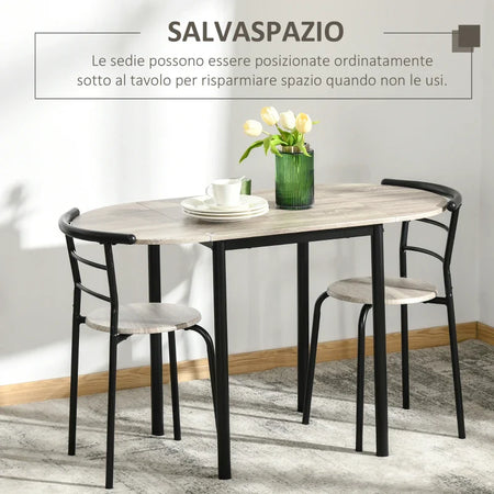 Set da Pranzo 3 Pezzi con 2 Sedie e 1 Tavolo da Pranzo Ovale in MDF e Acciaio per Spazi Limitati UH7835-644UH7