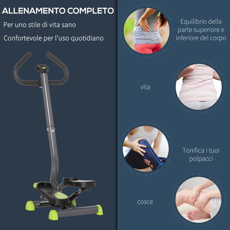 Stepper con Manubrio e Monitor LCD, Pedali Antiscivolo e Struttura in Acciaio e ABS, 55x44x108Acm, Grigio e Verde TG9A90-263GYTG9