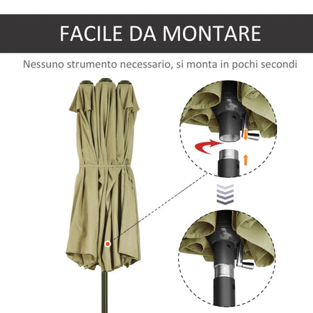 Ombrellone da Giardin Decentrato 2.7m Apertura a Manovella e 16 Stecche in Fibra di Vetro, Cachi 84D-268V00KK