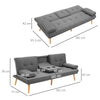 Divano Letto 3 Posti Reclinabile con 2 porta bicchieri e 2 Braccioli Staccabili, in Tessuto Effetto Lino e Legno di Pioppo, 181x77x78 cm soggiorno salotto F833-663CGA