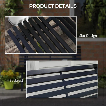 Panchina da Esterno in Alluminio a 2 Posti a Doghe, 123x67x79cm, Nero 84G-206V00BK