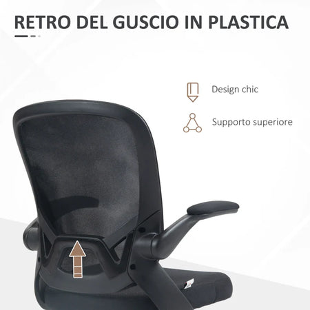 Sedia da Ufficio Ergonomica con Altezza Regolabile, Braccioli Ribaltabili e Tessuto a Rete, Nero NB6921-704V00BKNB6