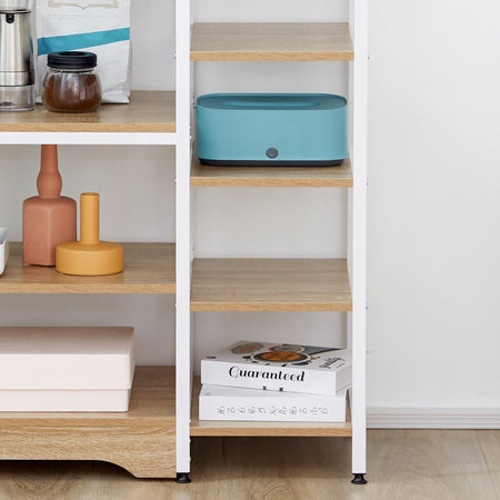 Scaffale da Cucina Salvaspazio mobile Stile Industriale struttura bianca in Metallo e Legno anche per ingresso bagno cameretta F801-217A