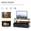 Mobile TV Stile Industriale con Cassetti Pieghevoli in Tessuto e Mensola, Mobiletto TV in Metallo e MDF, Marrone noce e Nero F839-071CGA