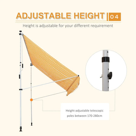 Tenda da Sole a Bracci 3x1.5m con Manovella e Struttura Telescopica, Giallo e Bianco QS1840-183YLQS1
