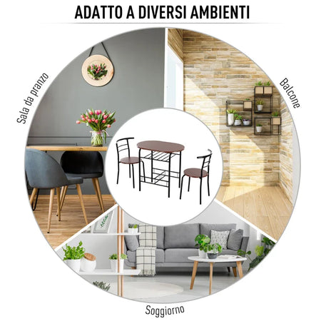 Set Tavolo Moderno con 2 Sedie per Sala da Pranzo, Set 3 Pezzi Mobili Salvaspazio da Cucina, Balcone, Ristorante o Bar, Marrone e Nero WQ2835-134WQ2