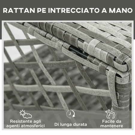 Set Lettino Prendisole e Tavolino in Rattan PE, Sdraio da Giardino Regolabile su 5 Posizioni e Tavolino a 2 Ripiani, Bianco Crema 862-054GY