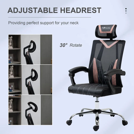 Sedia da Ufficio Ergonomica Inclinabile a 130° con Supporto Lombare e Cervicale, 58x62.5x112-120cm NM5921-469PKNM5