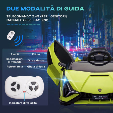 Lamborghini Macchina Elettrica per Bambini 12V con Fari e Musica, Telecomando e Velocità 3-5km/h, Età 3-5 Anni, 108x62x40cm, Verde NB9370-171V90GNNB9