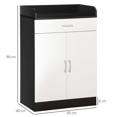 Mobiletto con Cassetto e Ripiano Regolabile per Cucina, Soggiorno e Anticamera, in MDF, 60x40x90cm, Bianco e Nero , multiuso ufficio studio ingresso camera bagno F838-219A