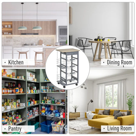 Carrello da Cucina in Grigio Scuro con 1 Cassetto e 4 Cestelli Metallici GH3801-121V01CGGH3