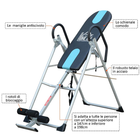 Panca a Inversione Gravitazionale Professionale Imbottita, Tavola di Inversione in Acciaio, 65x112-142x126cm QY1A91-053QY1