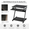 Scrivania per Computer Porta PC Classico e Salvaspazio, Scrivania per cameretta con Piano Tastiera a Scomparsa, 4 Ruote e Ripiano Inferiore Nero 60x48x73cm QS2836-293BKQS2