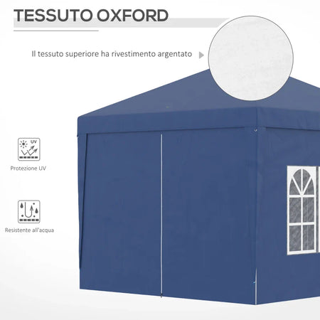 Gazebo da Giardino Pieghevole con Corde e Picchetti Inclusi, 2.95x2.95x2.58 m, Blu 84C-430V00BU