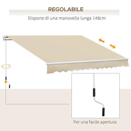 Tenda da Sole per Esterno a Bracci Avvolgibile con Apertura a Manovella, 360x250 cm, Crema BV5840-175V00CWBV5