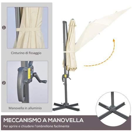 Ombrellone da Giardino Decentrato 3x2.5 m con Angolazione Regolabile e Girevole a 360°, Crema 84D-052V00CW