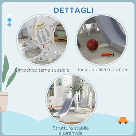 Gioco per Bambini 18-48 Mesi, Set 3 in 1 in Plastica con Altalena, Scivolo e Canestro, 150x185x92 cm SD9331-038V00GYSD9