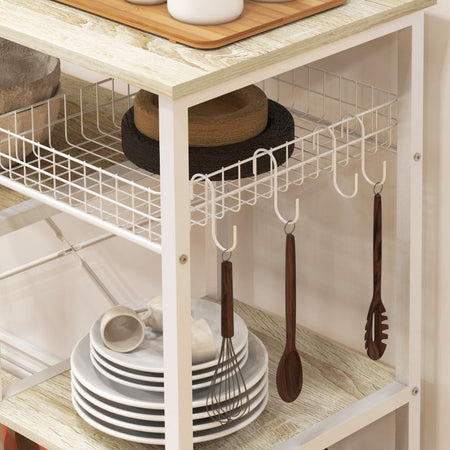 Mobile Cucina Moderno a 4 Ripiani con Cestino e Ganci in Legno e Acciaio, 90x40x84.5cm, Quercia e Bianco , scaffale casa ufficio studio F801-346V00AKA