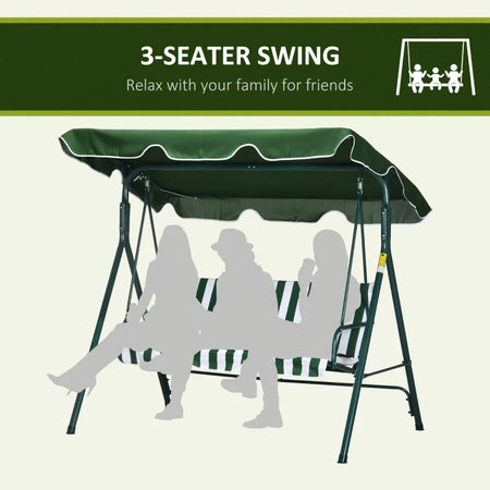 Dondolo da Giardino 3 Posti in Acciaio e Teslin con Tetto Parasole, 172x110x153 cm, Bianco e Verde 84A-054V03GN
