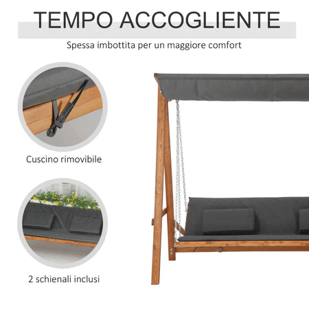 Dondolo da Giardino 3 Posti Convertibile in Letto Matrimoniale, 225.5x113x180cm 84A-239
