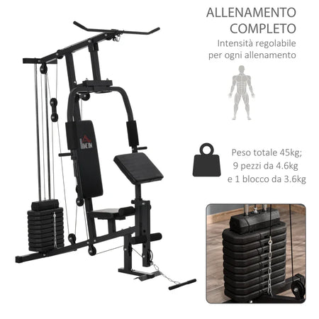 Stazione Fitness Multifunzione per Allenamento a Casa e Professionale in Acciaio, 148x108x207 cm, Nero ZM4A91-132ZM4