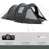 Tenda da Campeggio 3 Posti con 2 Stanze Interne con Finestre e Coperture, 475x264x172 cm, Nero EJ8A20-285V00BKEJ8