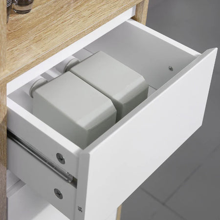 Colonna bagno, Scaffale Bagno Salvaspazio in Legno, Mobiletto a Colonna con Ripiani, Armadietto e Cassetto, Bianco, 32.6x30x171.2cm RF6834-318RF6